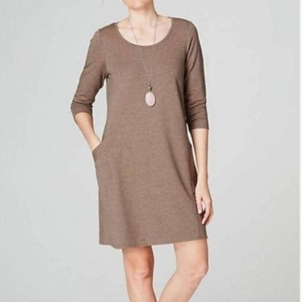 Pure Jill J. Jill Coral Red Pima Cotton Modal Long Sleeve Pocket Shift Dress XS